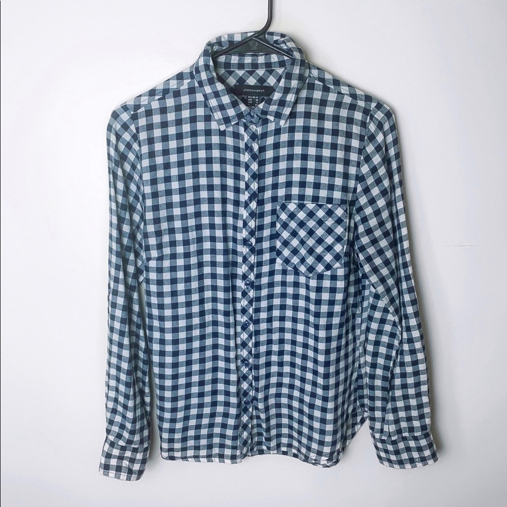 Navy blue gingham blue button down shirt